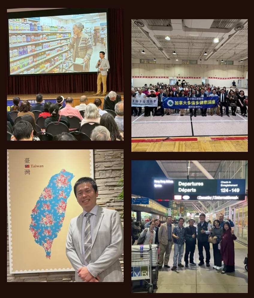 Bác sĩ Shih Cheng-Min diễn thuyết tại buổi nói chuyện sức khỏe ở Toronto, Canada, chụp ảnh cùng cộng đồng người Đài Loan và ảnh nhóm tại sân bay